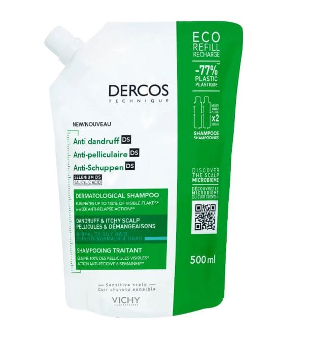 DERCOS CHAMPU ANTICASPA DS CABELLO NORMAL-GRASO 1 BOLSA 500 ML ECOPACK